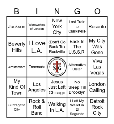STG MUSIC BINGO - "CITIES" Bingo Card