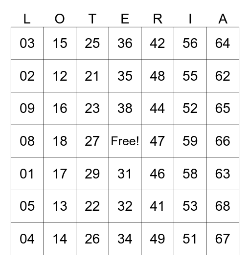 High Sky Bingo Card