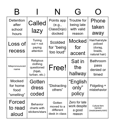 Survival, Not Misbehavior Bingo Card