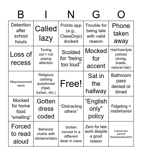 Survival, Not Misbehavior Bingo Card