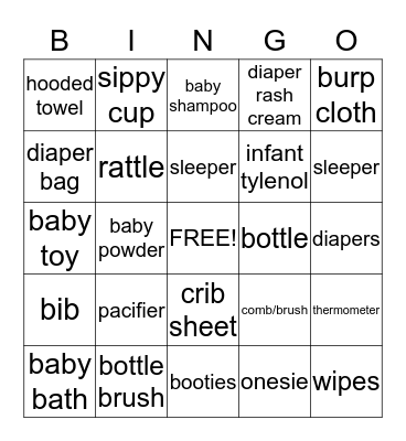 Baby Shower Bingo Card