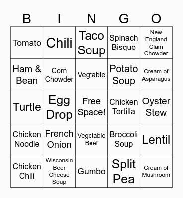 Soup Bingo Card