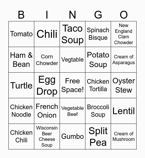 Soup Bingo Card