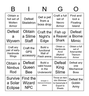 Terraria Moderate Diff Bingo Card