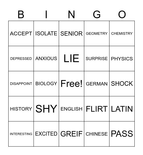 ASL II Test Review Bingo Card