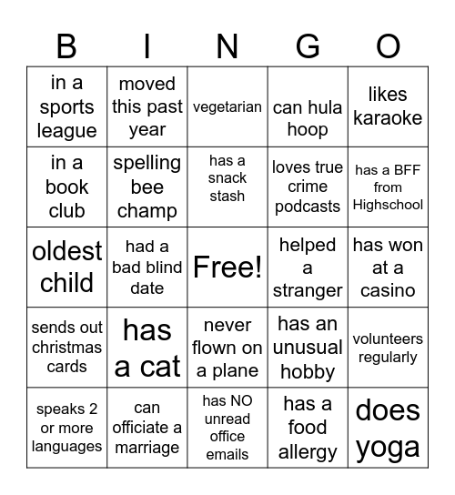 Co-worker Bingo Card