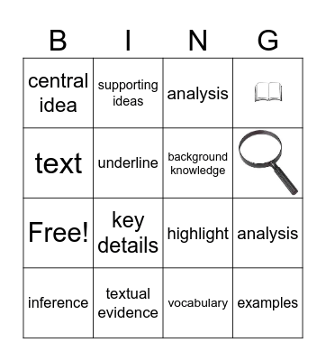 RI 6.2 Central Idea Bingo Card