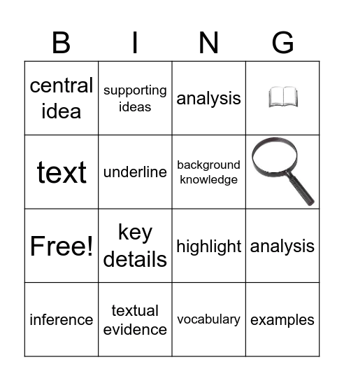 RI 6.2 Central Idea Bingo Card