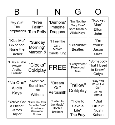 Musical Bingo Card