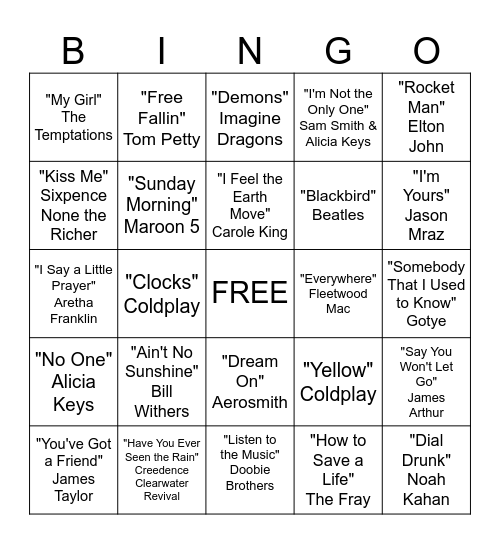 Musical Bingo Card
