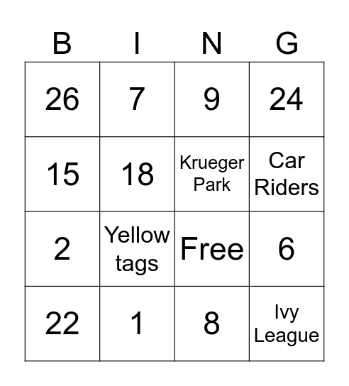 Bus Bingo Card