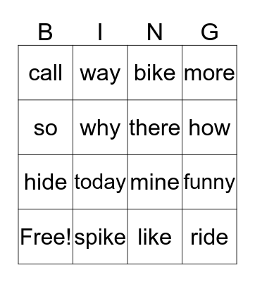 spelling words  Bingo Card