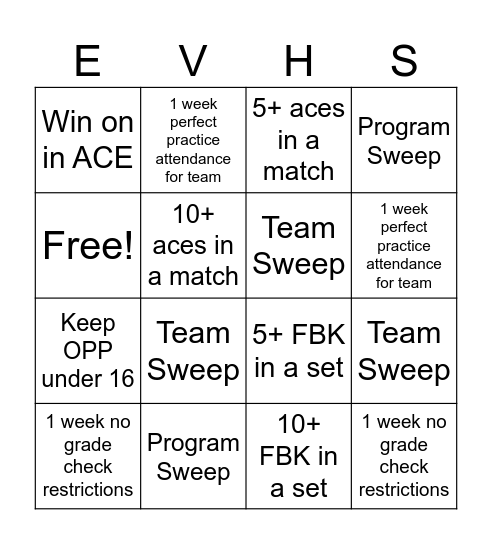 VOLLEYBALL BINGO Card
