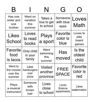 Welcome Back Students!! Bingo Card