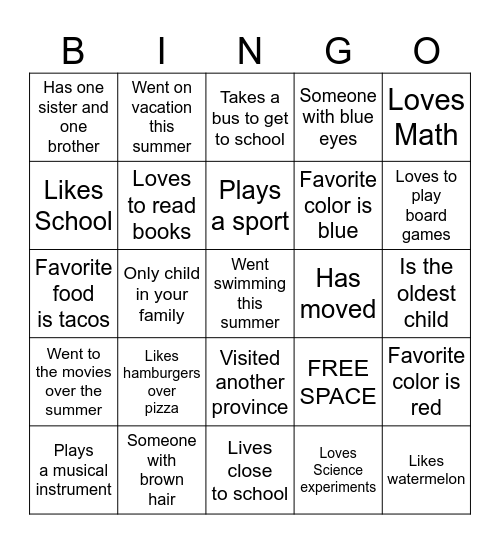 Welcome Back Students!! Bingo Card