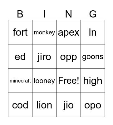 Untitled Bingo Card