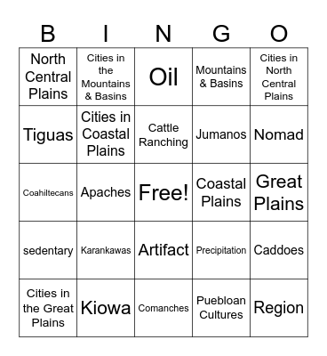 Unit 1 Vocabulary Bingo Card
