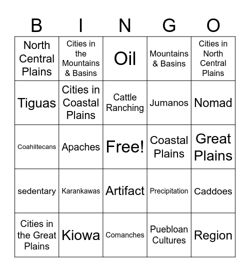 Unit 1 Vocabulary Bingo Card