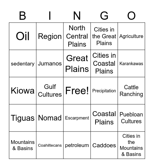 Unit 1 Vocabulary Bingo Card