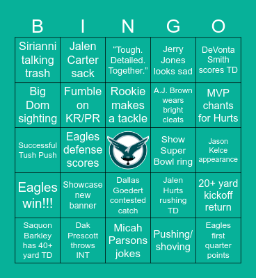 Eagles vs. Cowboys Week 1 Bingo Card
