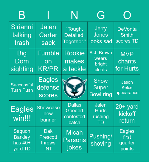 Eagles vs. Cowboys Week 1 Bingo Card