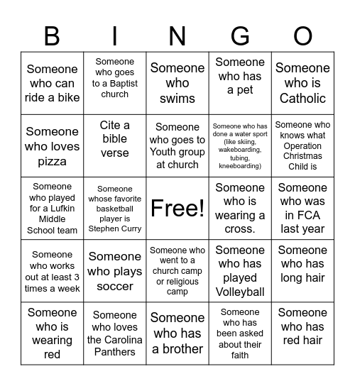 FCA Bingo Card