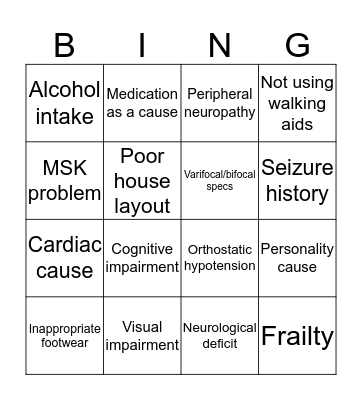 Geriatric bingo Card