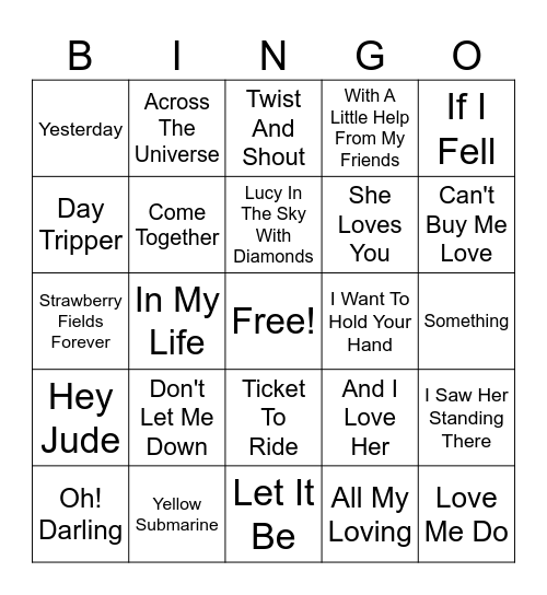 The Beatles Only BINGO Card