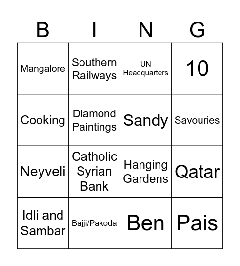 Felix and Sandra Bingo Card