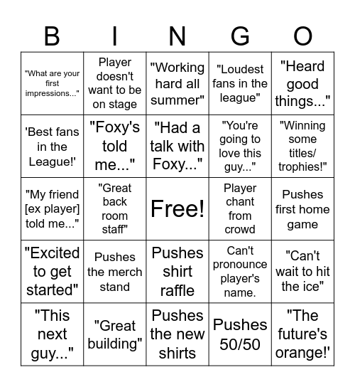 Shirt Launch Bingo Card