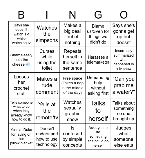 Buscia Bingo Card