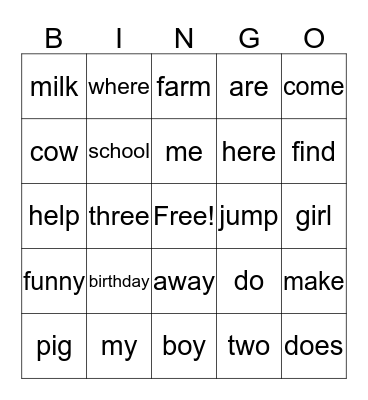 Kindergarten 2nd 9 Weeks Bingo Card
