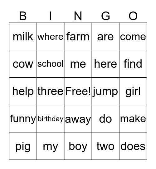 Kindergarten 2nd 9 Weeks Bingo Card