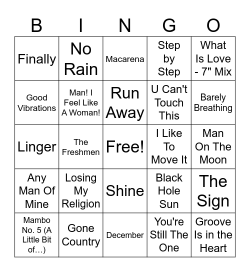 (G) 90'S HITS ROUND 4 Bingo Card