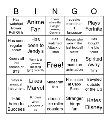 Untitled Bingo Card
