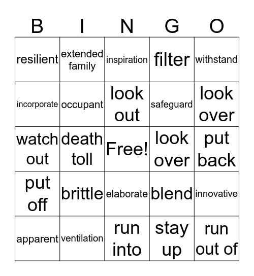 Unit 5 Vocabulary Bingo Card