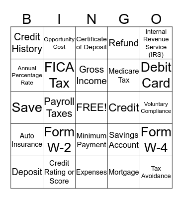 TAXES & BANKING Bingo Card