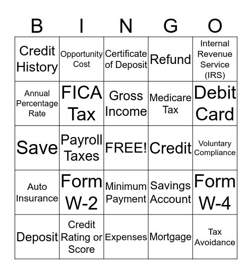 TAXES & BANKING Bingo Card