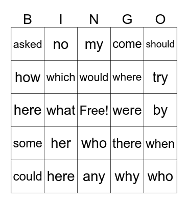 STEP 2 Sight Words Bingo Card
