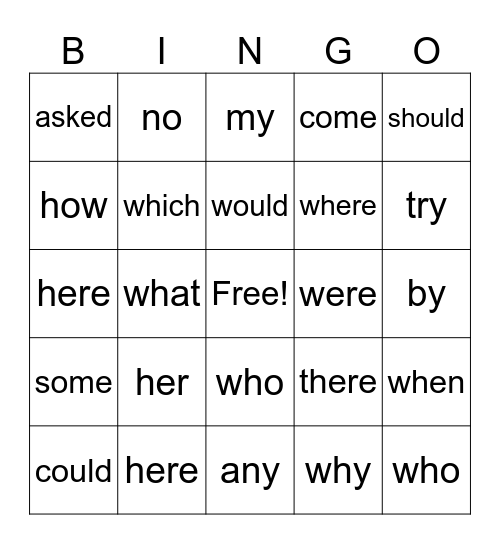 STEP 2 Sight Words Bingo Card