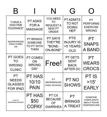 PT MONTH BINGO! Bingo Card