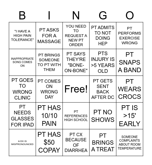 PT MONTH BINGO! Bingo Card