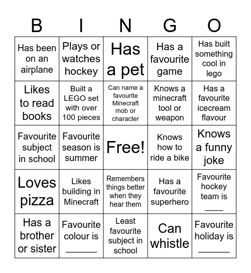 Get To Know You Bingo Card