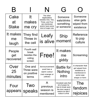 TPOT 20 Prediction Bingo Card