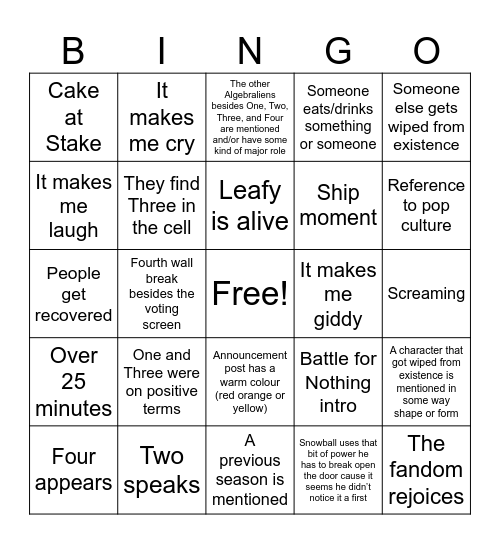 TPOT 20 Prediction Bingo Card