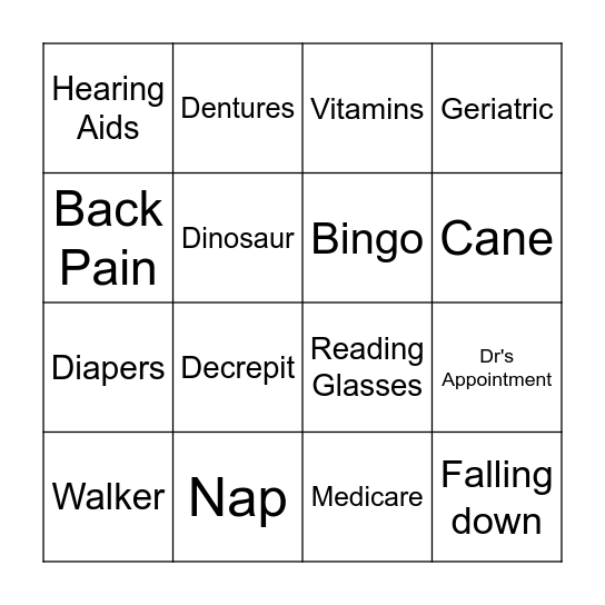 Old People Bingo Card