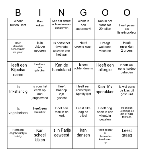 Kennismakingsbingo Card