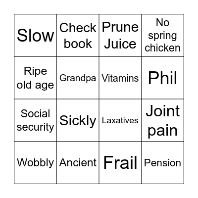 Old People Bingo Card