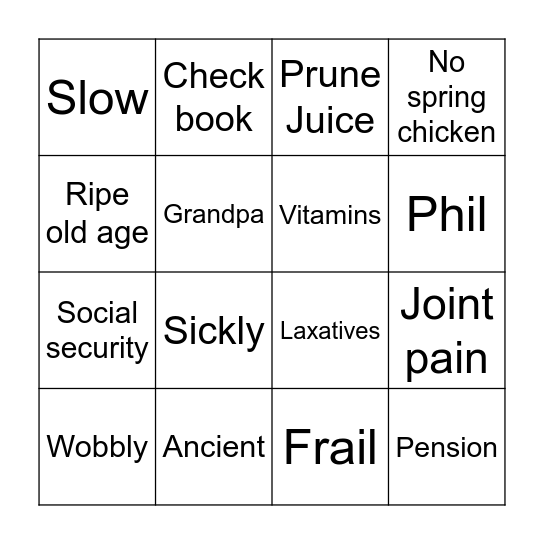 Old People Bingo Card