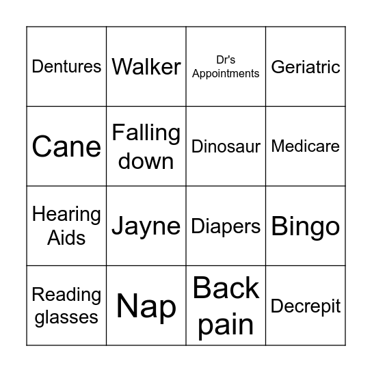 Old People Bingo Card